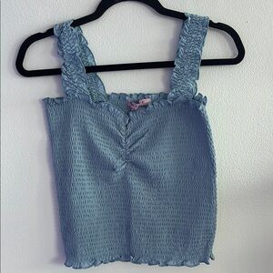 Crave Fame Blue Smocked Ruffled Tank Top